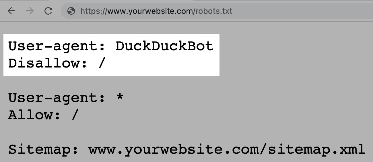 exemplo arquivo robots.txt excetuando um buscador específico
