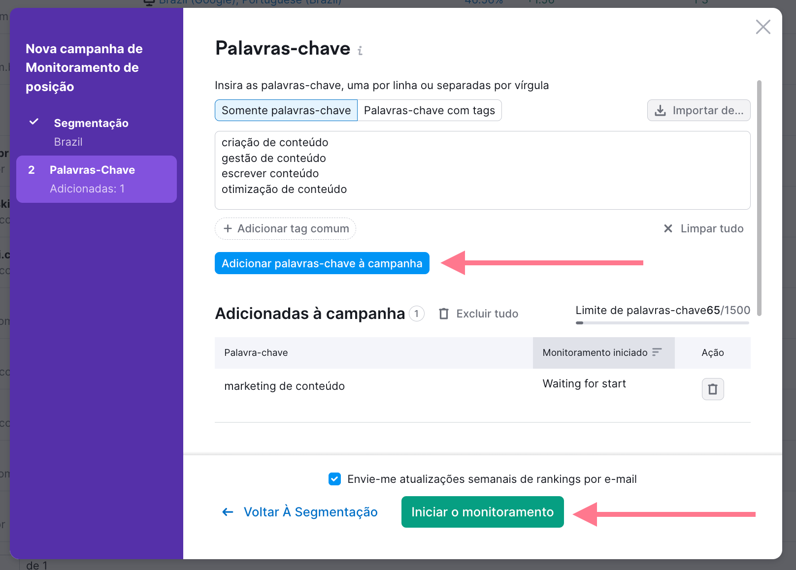 página 2 configuração de monitoramento de posição
