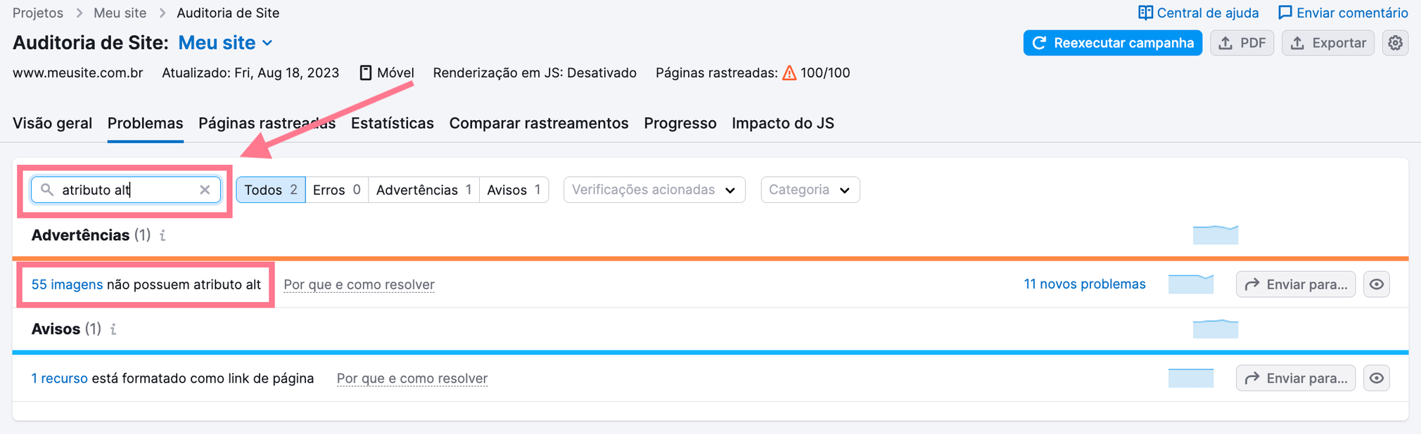 falta de atributos alt