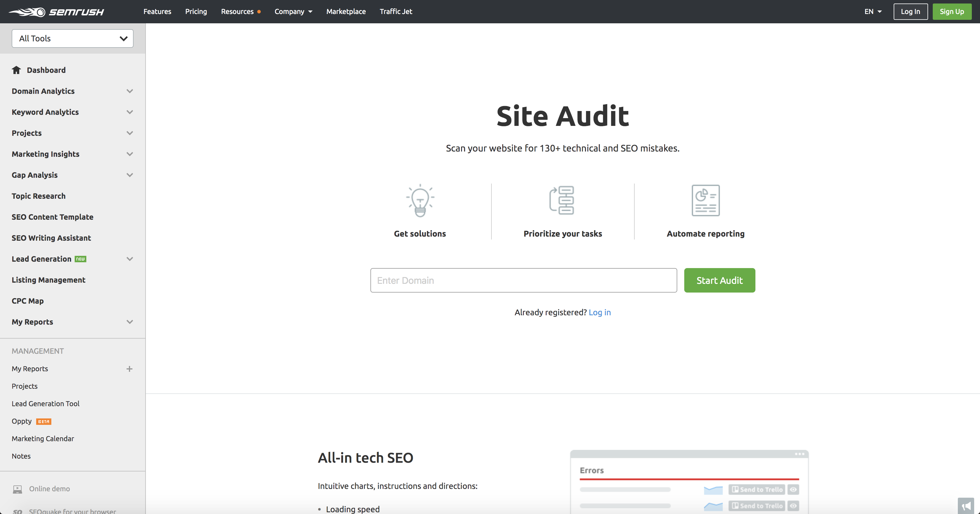 Auditoria do site da Semrush