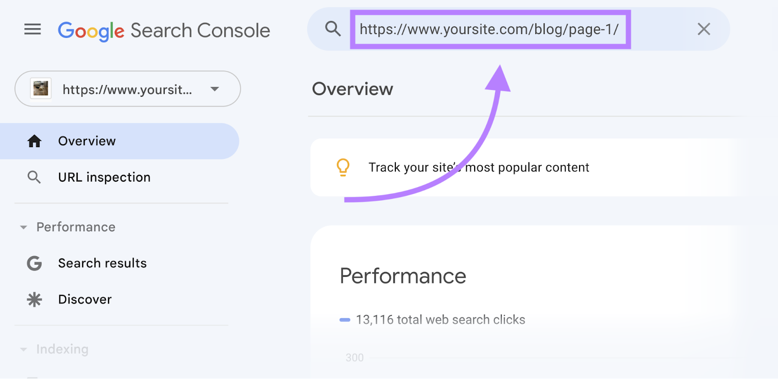 busca por um URL no Google Search Console