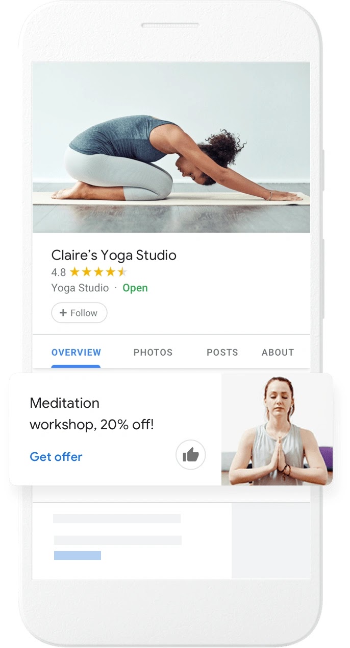 Profil Google Business du studio de yoga de Claire
