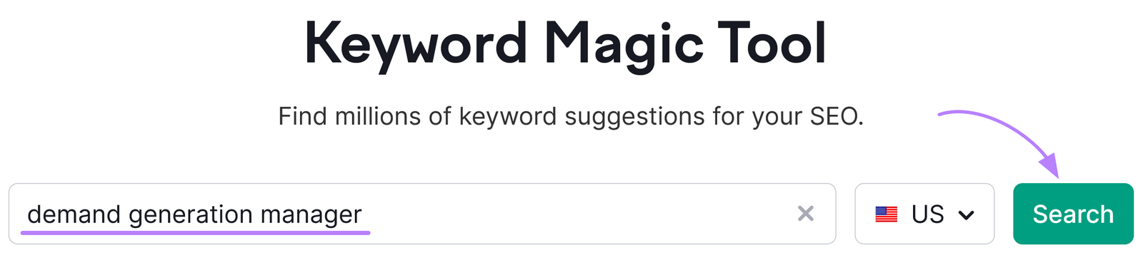 "gestor de generación de demanda" en la barra de búsqueda de Keyword Magic Tool