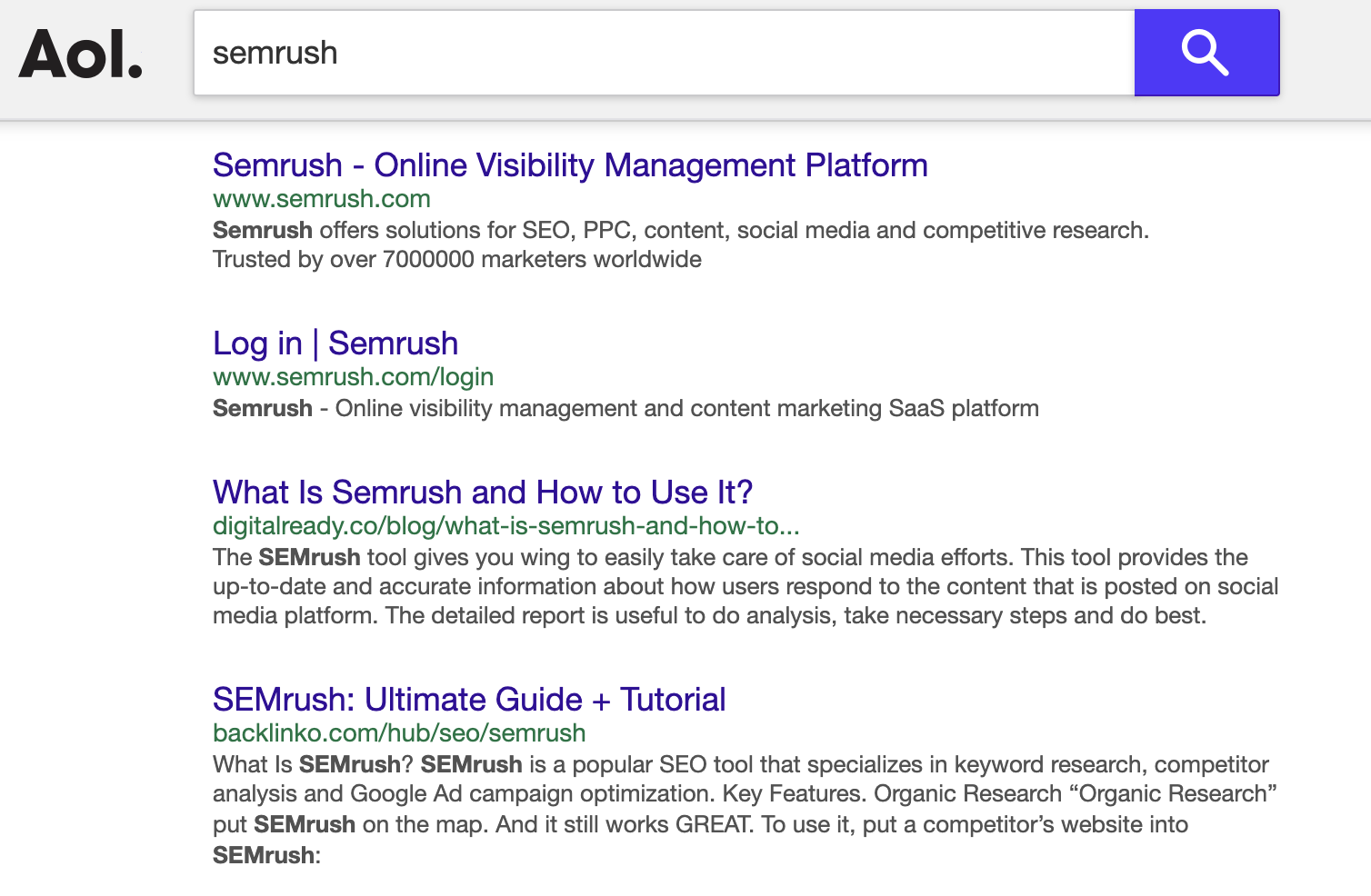 resultado de pesquisa no aol