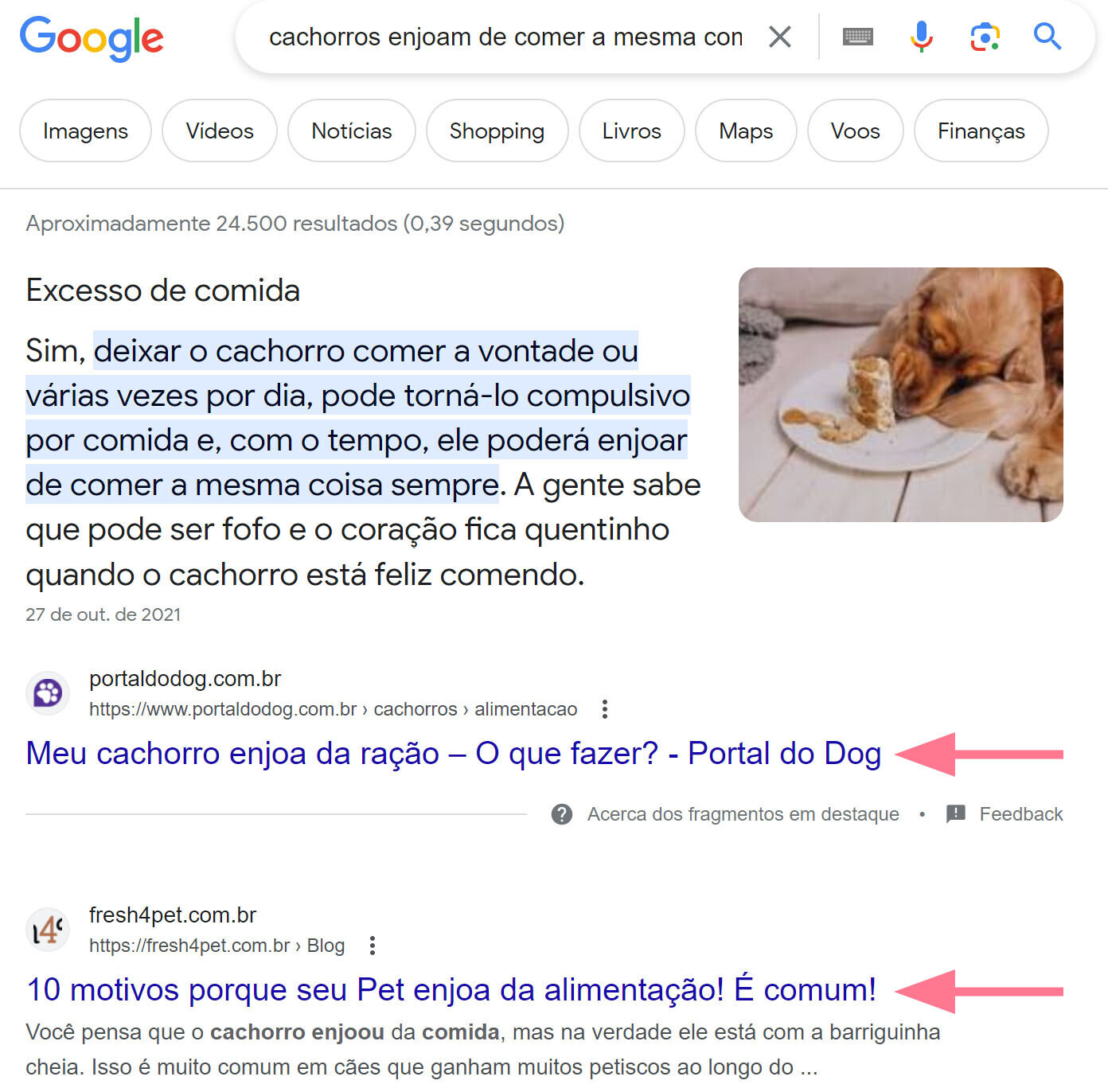resultados de pesquisa na serp do google