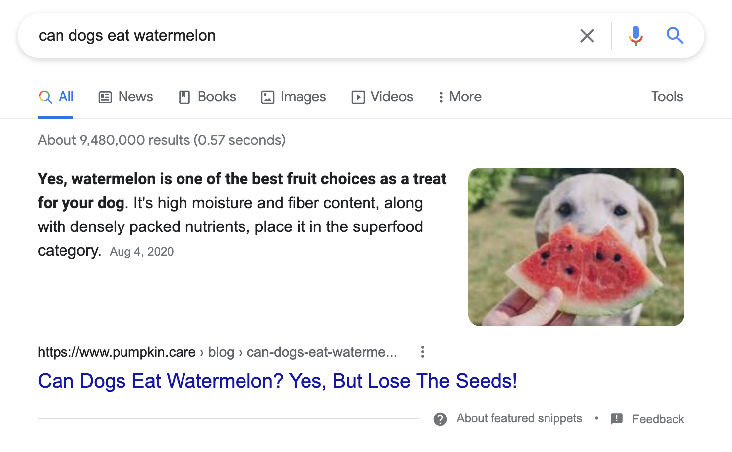 Featured snippet pour une question