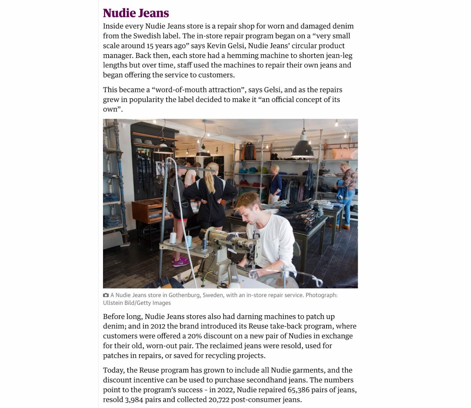 Un article de blog du Guardian mentionnant une marque sans lien vers son site web.