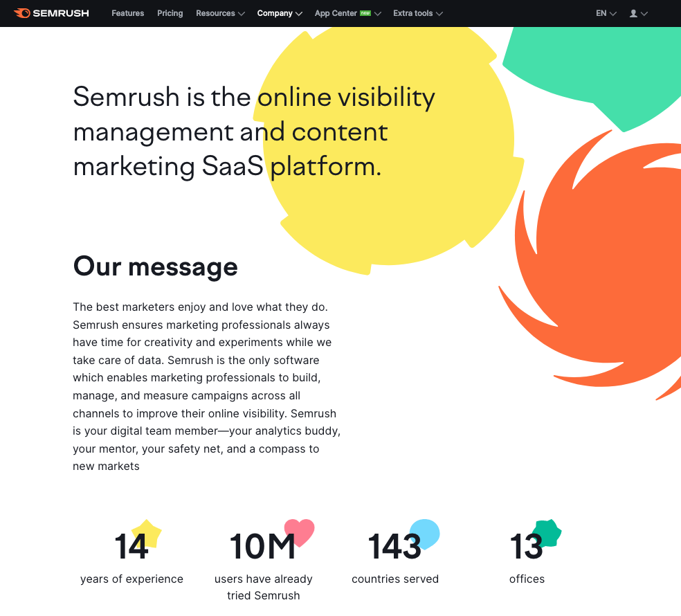 Semrush “about us” page