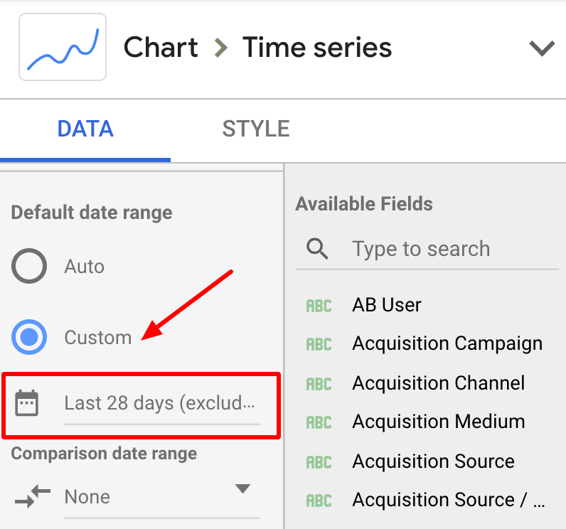 Google Data Studio: Google Analytics date range