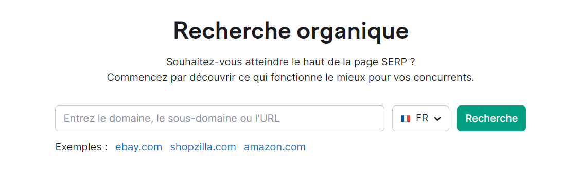 Champ de saisie de l'outil Recherche organique de Semrush