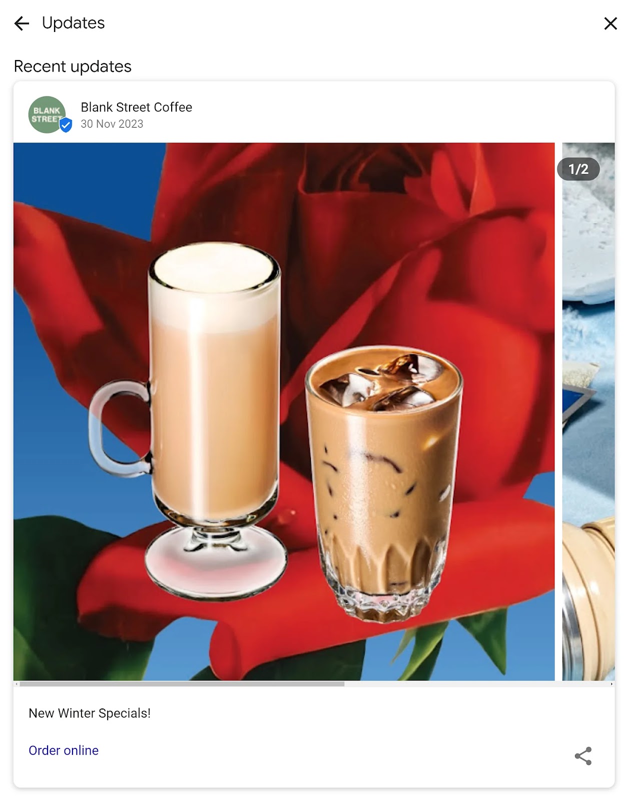 Blank Street Coffee annonce ses offres spéciales d'hiver dans sa mise à jour GBP.