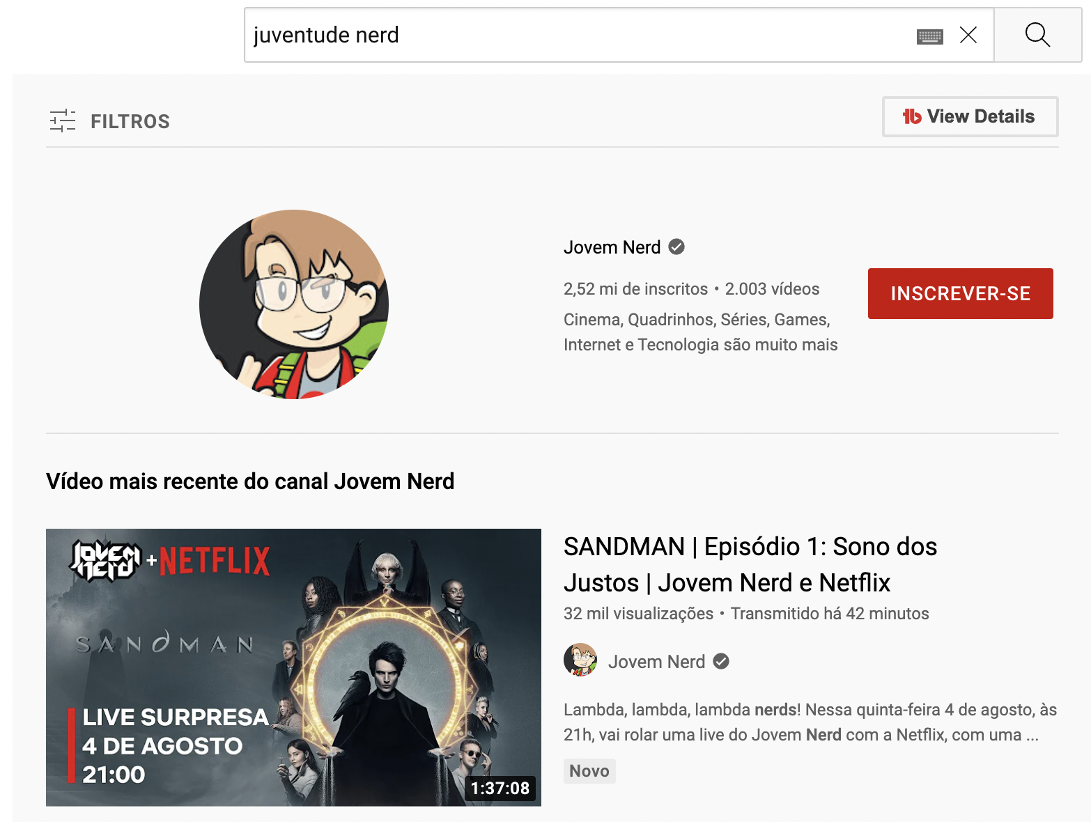 Busca no YouTube por nomes parecidos