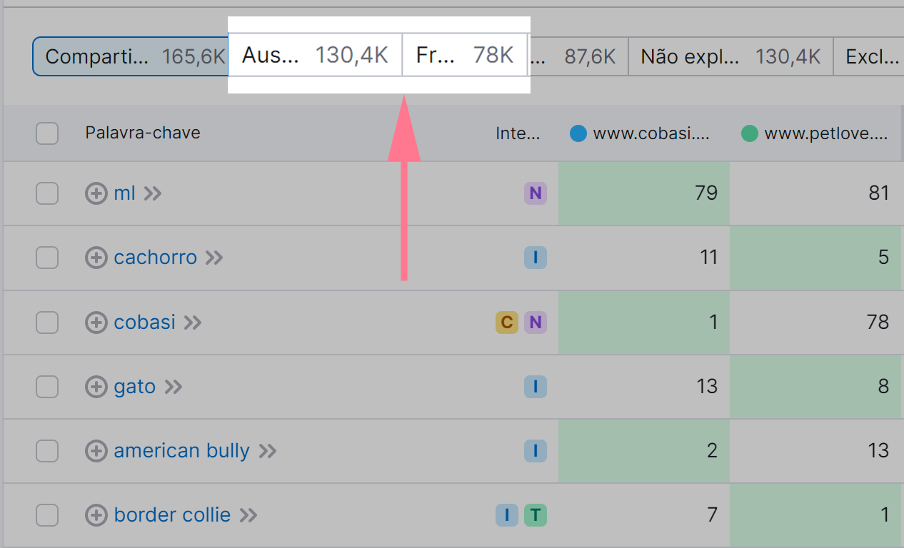 palavras-chave ausentes e fracas