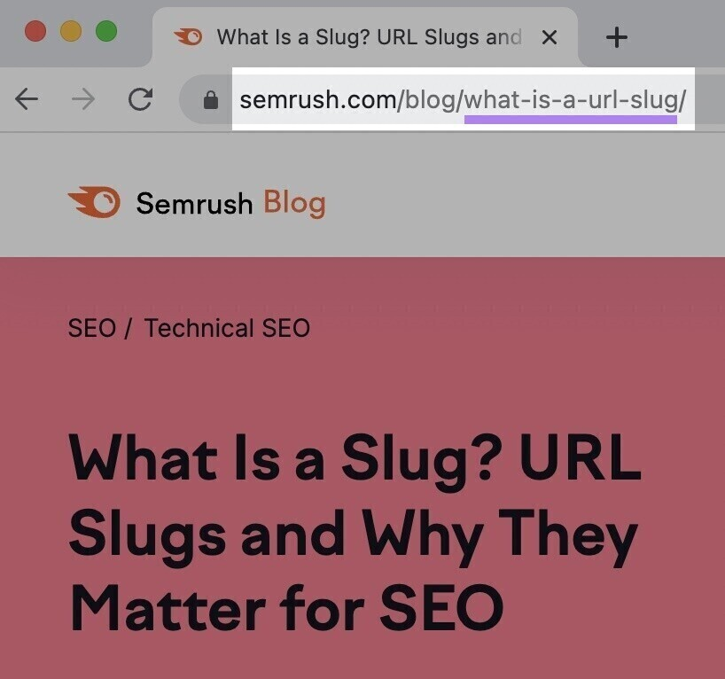 lo slug dell'URL è evidenziato