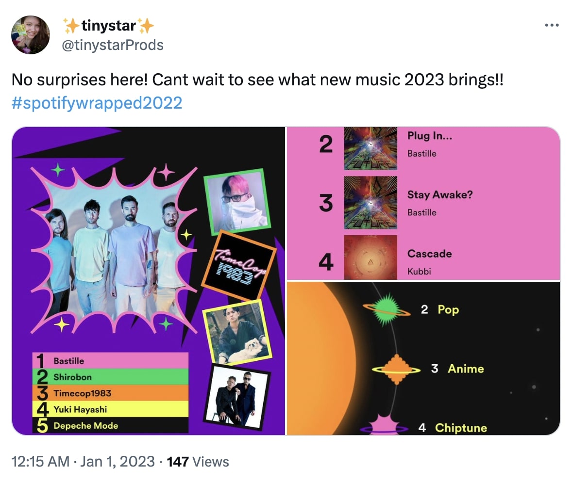 Exemple d'une utilisatrice qui partage ses captures d'écran de Wrapped sur X
