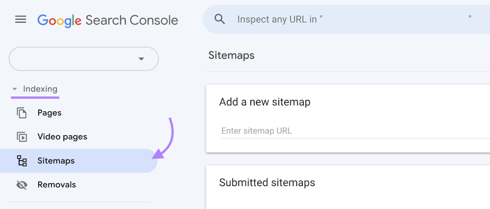 Schaltflächen "Indexierung > " "Sitemaps" in der Google Search Console
