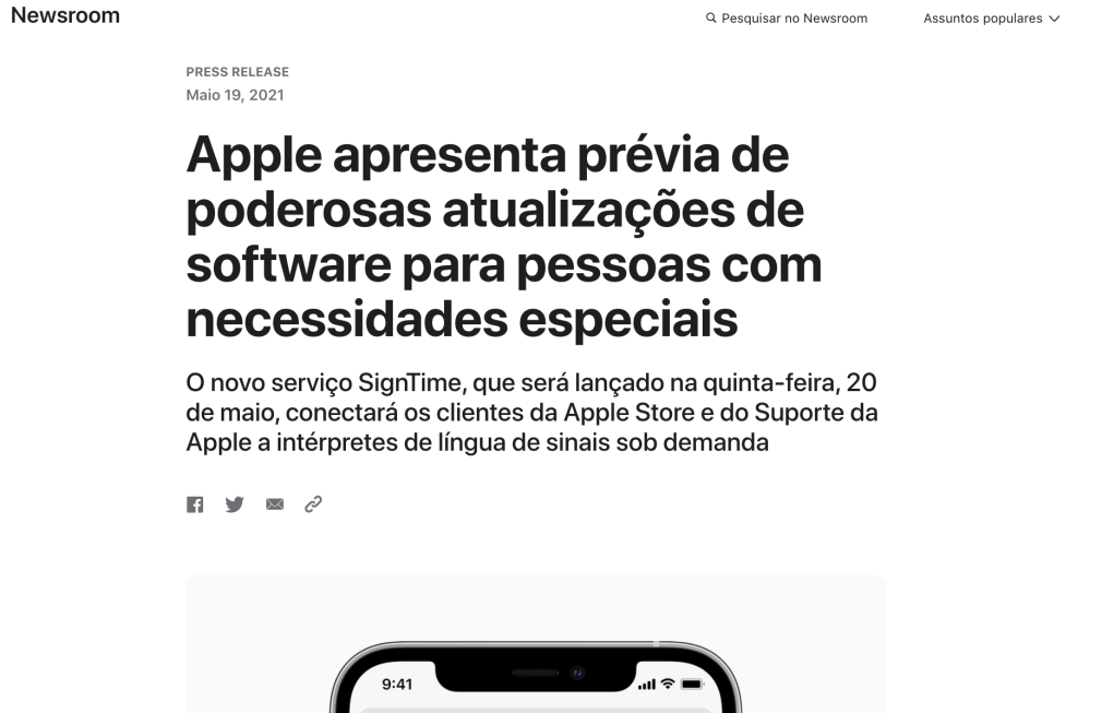 Exemplo da Apple de press release