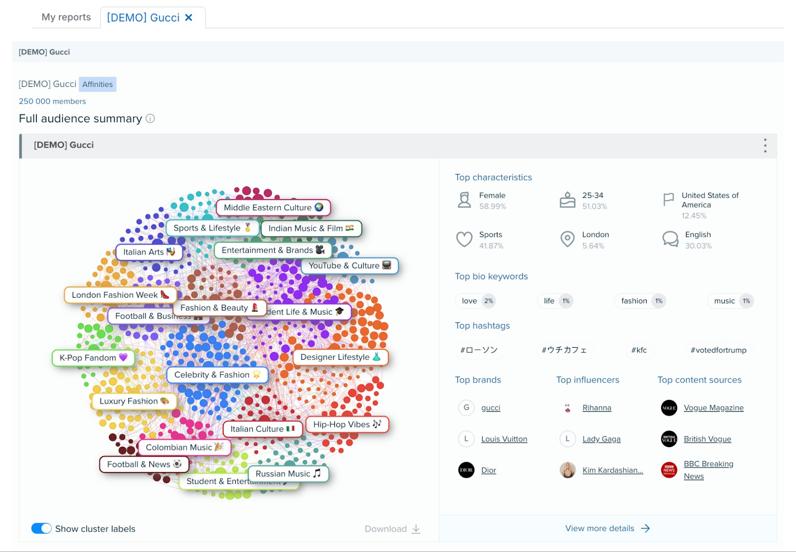 Audience Intelligence main page displaying an audience summary overview.